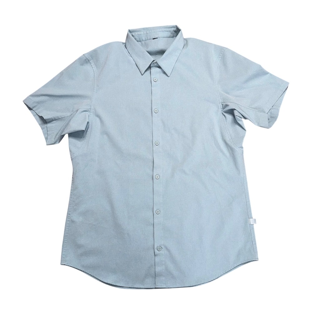 Lululemon Evolution Shirt Mens Large Light Blue Excellent Short Sleeve Button Up